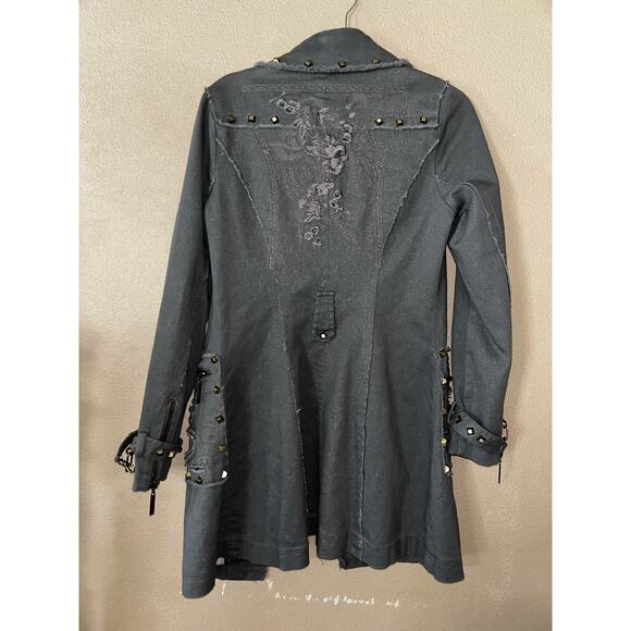Rufuete B-1 Edition Edgy Rock Distressed Embroidered Studded Raw Edges Coat - Picture 9 of 14